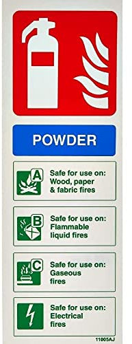 V Safety 11005AJ-R Powder Id Fire Extinguisher Sign - Portrait - 100mm x 280mm - 1mm Rigid Plastic, Blue/Green/Red