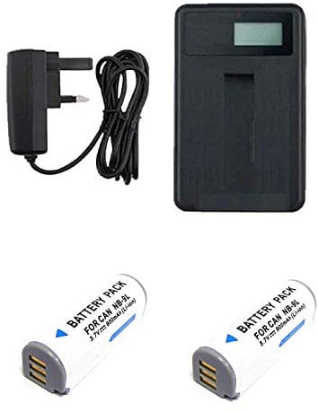 Mains Charger and 2Pcs Battery for Canon IXUS 500 HS, 510 HS, 1000 HS, 1100 HS, IXY 50S - PowerShot ELPH 510 HS, 520 HS, 530 HS - PowerShot N, N2, SD4500 IS Camera - Charger for NB-9L Battery