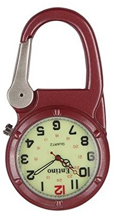 Entino Unisex-Taschenuhr Luminous Face Robustes analoges Quarzwerk mit Silberclip auf rotem Karabiner