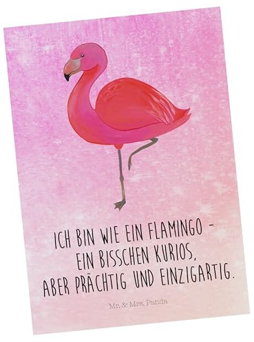 Mr. & Mrs. Panda Postkarte Flamingo Classic - Geschenk, einzigartig, für mich, Sohn, rosa, Einladungskarte, Einladung Geburtstag, Spruch, Einladung,