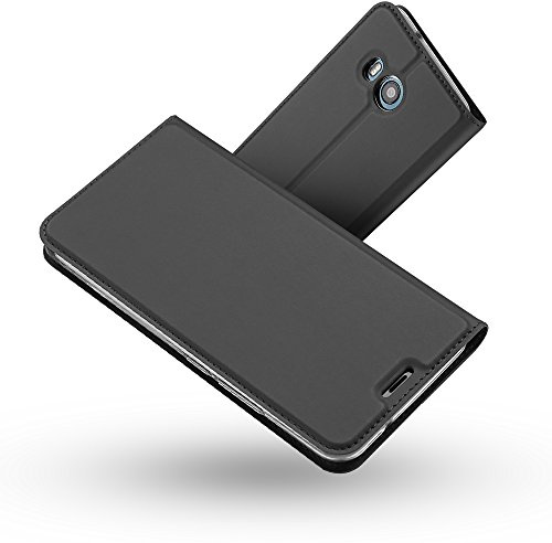 Radoo HTC U11 Lederhülle, Premium PU Leder Handyhülle Brieftasche-Stil Magnetisch Folio Flip Klapphülle Etui Brieftasche Hülle Schutzhülle Tasche Case Cover für HTC U11 (Schwarz grau)