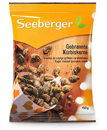 Seeberger Gebrannte Kürbiskerne: Karamellisierte knackige Kerne zum Knabbern oder als süßes Topping - intensive Aromen - glutenfrei, vegan (1 x 150 g)