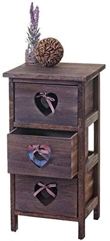 Mendler Kommode Forli, Schubladenkommode Schrank, 3 Schubladen mit Herzen 55x29x25cm, Shabby-Look, Vintage - braun