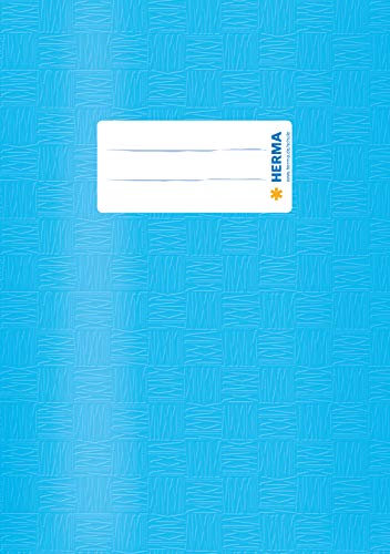 HERMA 19864 Heftumschläge A5 Bast Hellblau, 10 Stück, Hefthüllen mit Beschriftungsetikett & Baststruktur aus strapazierfähiger & abwischbarer Polypropylen-Folie, Heftschoner Set für Schulhefte, farbig