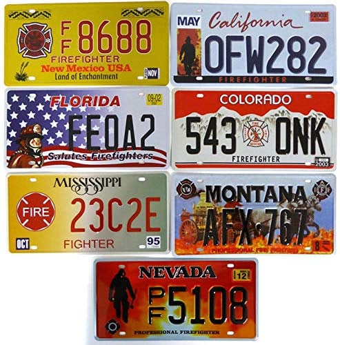 OPO 10 - Juego de 7 Placas de matrícula de Coche de EE. UU. De Metal - Réplicas de Placas de Bomberos estadounidenses Reales