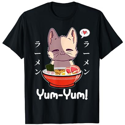Kawaii Neko Ramen Lover Japanese Noodle Anime Halbarm T-Shirt