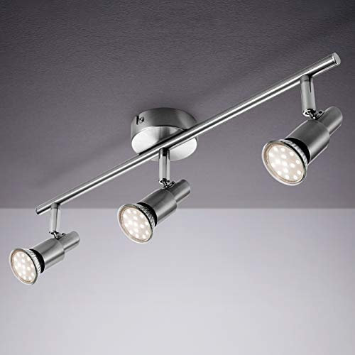IMPTS LED Deckenstrahler 3 flammig, Deckenleuchte Wohnzimmerlampe Deckenspot Schwenkbar lamp, inkl. 3 x 3W Leuchtmittel GU10 Warmweiß Matt Nickel