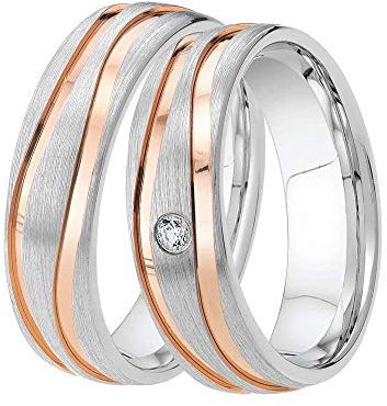 DOOSTI Freundschaftsring/Ehering/Partnerrring - SI-31-DH Bicolor 925/- Silber Ring - Damen und Herren Variante - Mit Gratis Wunschgravur (Ring ohne Zirkonia, 62)