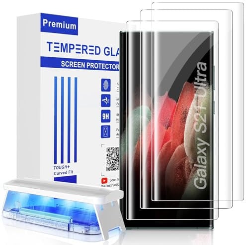 [3+2] per Galaxy S21 Ultra Proteggi schermo [Completamente compatibile con le impronte digitali] 3 x vetro temperato curvo 3D e 2 x protezione obiettivo fotocamera per Samsung S21 Ultra 5G