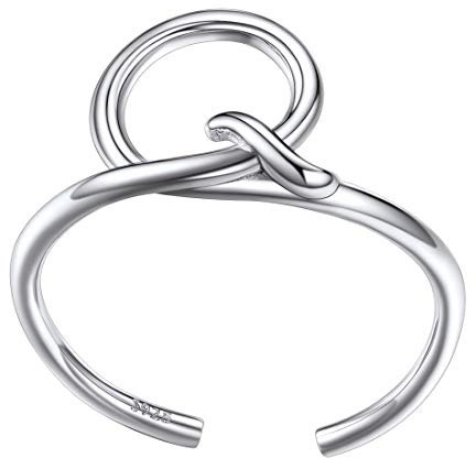 SILVERCUTE Silber 925 Offener Ring mit Buchstaben Damen Anfangsbuchstabe Q verstellbar Statement Ring Minimalist Stil Initiale Finger Schmuck Accessoire für Valentinstag Weihnachten