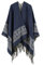 Superora Damen Poncho Cape Umhängetuch Stola Strick-Pullover Karierte Deckenschal Sweatshirt Schal mit Fransen,Blau