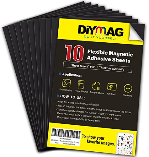 DIYMAG Hojas Adhesivas magnéticas, 10 x 15 cm, Paquete de 10 Hojas magnéticas Flexibles con Adhesivo para Manualidades, Fotos, fácil de despegar y Pegar