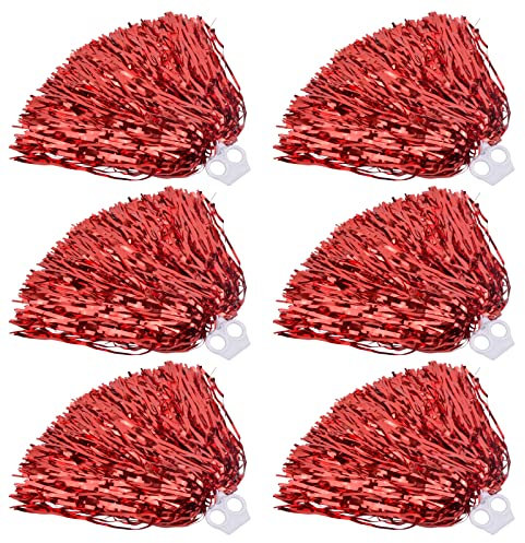 Pinsheng 6 Stück Cheerleader Pompons, Cheerleading Pompoms Cheerleader Puschel mit Kunststoffring für Sportwettbewerb Tanzen Cheers Erwachsene Kinder (Rot)