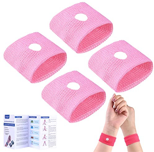 Akupressur Armband gegen Übelkeit, 4 Stück Anti-Übelkeit Armbänder für Seekrankheit Schwangerschaft Fliegen Reiseübelkeit ohne Nebenwirkungen ideal für Kinder Erwachsene Urlaub und Reisen (Pink+Pink)