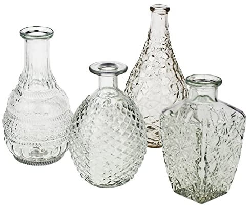 6 TLG. Set Vasen aus Glas im Vintage Look - in Zwei Größen erhältlich - Tischvasen Shabby Chic - Blumenvasen - Glasvasen klein - Vasen Tischdeko Größe 6 x (H 14,8-20 cm)