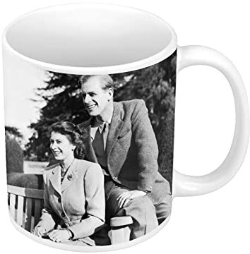 Fabulous Keramische Becher 325ml Queen Elizabeth II Prinz Philip Alt Foto Königin von England Vintage