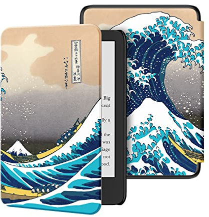 Ayotu Hülle für 6 Neu Kindle 11. Generation – 2024/2022 (Modell Nr. RS23CV/C2V2L3), Bunte PU Lederhülle mit automatischem Weck-/Schlafmodus, Surfen in Kanagawa
