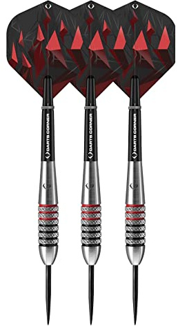 Darts Corner Astrofire | Dart-Set mit Korpus aus 90% Wolfram und Spitze aus hochwertigem Stahl, bestehend aus 6 Flights, 6 Schäften, Zahlungskarte und Aufbewahrungsetui, Ringe und