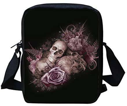 Kuiaobaty Damen-Umhängetasche, Mini-Umhängetasche, Handy-Umhängetasche, kleine Umhängetasche für Damen, Gothic Skull Rose Floral
