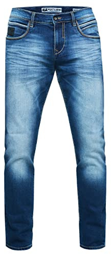 Rusty Neal Kontrastnaht Herren Jeanshose 'TOYAMA' Regular Fit Streetwear Herren-Jeans-Hose L32 Dicke-Naht-Hose Flex 236, Farbe:Dark Blue Used, Größe Jeans L32:36W / 32L