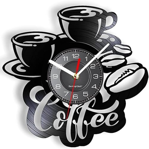 Smooth Wanduhr aus Vinyl, Kaffeebohnen- und Kaffeeform - ein Geschenk für Kaffeeliebhaber, geeignet für jede Wanddekoration. (ohne Licht/Geschenk: Haken + Geschenkbeutel)