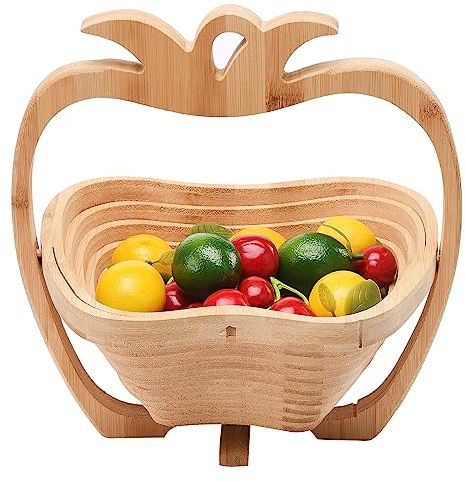 BEIJIALY Obstkorb aus Holz, Geschenkkorb für Trockenfrüchte, Faltbarer Obstkorb, Zusammenklappbarer Obst- und Gemüsekorb aus Bambus, Zusammenklappbarer Brothalter, Obstschalenhalter für(Ananas)