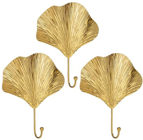 Oairse 3PCS Dekorative Garderobenhaken Gold Kleiderhaken Vintage Wandhaken Garderobe in Ginkgo Biloba-Form für Jacken, Schals, Taschen, Rucksäcke, Handtücher und Mehr, Retro Shabby Chic Landhausstil