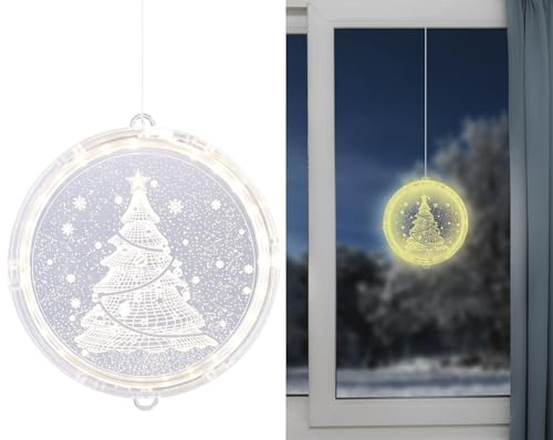 Lunartec Weihnachtsdekoration: Weihnachtliches Fenster-Licht mit Weihnachtsbaum-Motiv, Ø 16 cm (Weihnachten Dekoration, LED Licht Deko Weihnachten, Fensterbild)