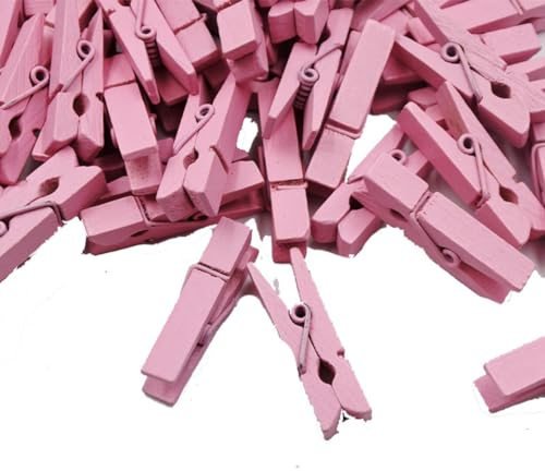 Yurosiay Lot de 100 pinces en bois multicolores de 3,5 cm - Mini pinces en bois - Pour photos, cartes postales, lettres, travaux manuels - Rose