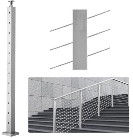 VEVOR Poste de Barandilla de Cable con Orificio en Ángulo de 30° Poste de Riel de Cable de Acero Inoxidable SUS304 Soporte Horizontal y Curvado, 106,7 x 5 x 5 cm, Plata, 1JZLGZ1067556VUN5V0