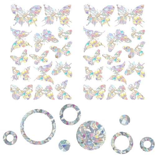 Roinaid Suncatcher Sticker 36 Stück Sonnenfänger Sticker, Prisma Fensteraufkleber, Fensteraufkleber Vogelschutz, Schmetterling Suncatcher Sticker, Regenbogen Fenster Sticker Folie Gegen Vogelschlag