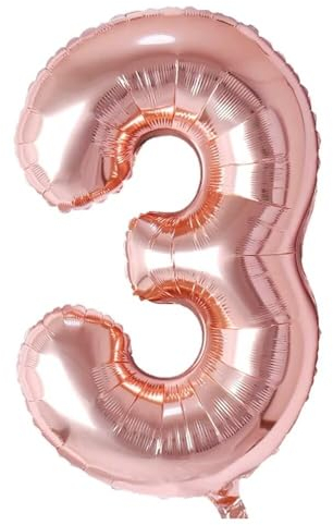 Vthoviwa 32 Zoll Luftballon Zahlen 3 Rosegolden, Luftballon 3. Geburtstag Foil Ballon, 0123456789,10-19,20-25,30,40,50,60,70,80,90, Folienballon 3 Party Dekoration