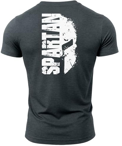 GYMTIER Spartan Split Helmet - Camiseta de gimnasio para hombre con diseño de casco espartano, para culturismo, entrenamiento y levantamiento, gris, M