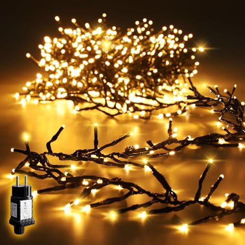 SALCAR 20m 2000er LED Cluster Lichterkette Außen, Weihnachtslichterkette mit 8 Modi und Memory, Wasserdicht Christbaumbeleuchtung für Innen Außen Garten Weihnachtsbaum Hochzeit, Warmweiß