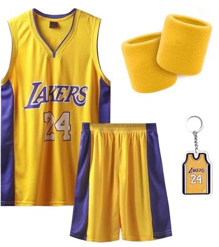 Pardofelis Basketball Trikot Shirt und Shorts, Basketball Jersey Atmungsaktives Trainingskleidung, Basketball Ärmellose Anzug mit 2 Schweißband, Basketball Trikot für Herren (XXL, Gelb-24)