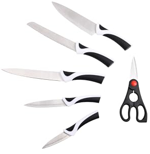 BERGNER KYOTO - Set 6PZS Edelstahlmesser - Enthält Kochmesser, Tranchiermesser, Brotmesser, Mehrzweckmesser und Schälmesser - Ergonomische Griffe - Robust und leicht zu reinigen