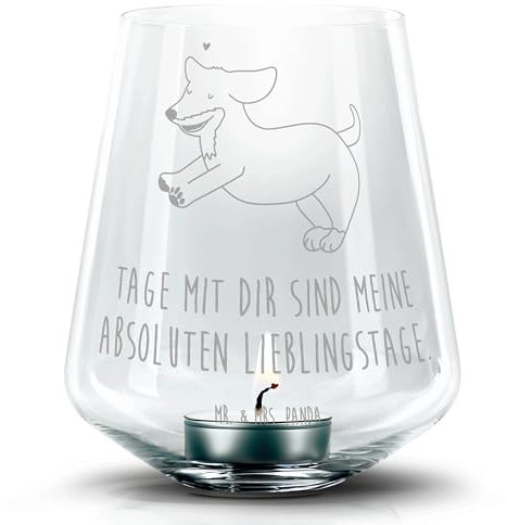 Mr. & Mrs. Panda Gravur Windlicht Hund Dackel - Geschenk, Kerzenglas, Sprüche, Hunde, braun, Tierliebhaber, Windlicht mit Gravur, Hundemama,
