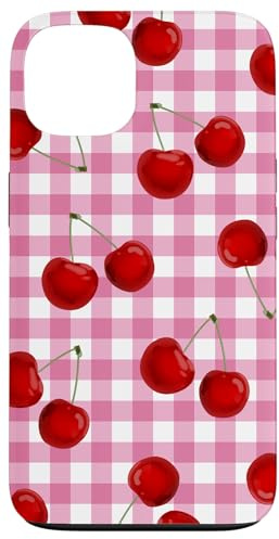 Cerises rouges douces motif vichy rosé rétro Coque pour iPhone 13