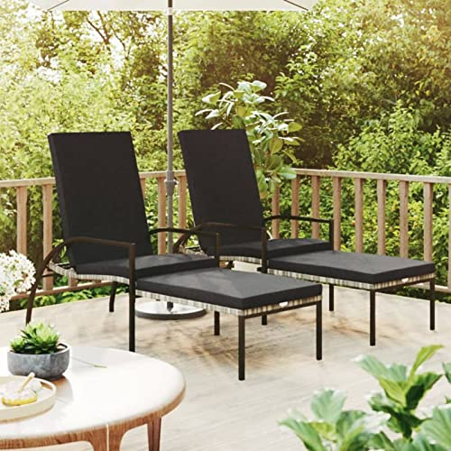 ShCuShan Sonnenliegen 2 STK. mit Fußhocker PE-Rattan Grau Gartenliege Sonnenliegen BalkonmöBel Lounge Sessel Outdoor Liegen Garten