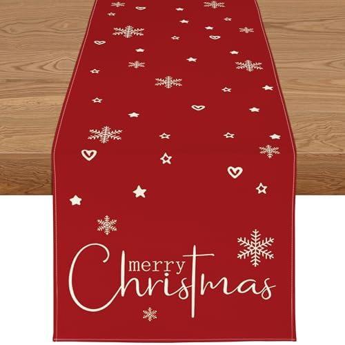 YCOLL Weihnachtsdeko Tisch Tischläufer Weihnachten Tischläufer Rot Winter Wasserabweisend Modern Weihnachtstischläufer für Drinnen und Draußen Party Küche Esstisch Dekoration