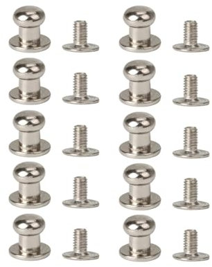 10 borchie a bottone in argento massiccio con testa rotonda e viti, set di rivetti in lega di zinco, accessori fai da te in pelle per cinture, cinghie, borsa (6 mm)