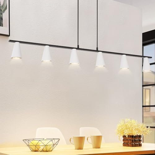 Kowanie Pendelleuchte esstisch Hängelampe 6 Flammig - Esstischlampe hängend Weiß modern Esszimmerlampe Schwarz GU10 Hängeleuchte lang aus Metall Pendellampe für Wohnzimmer Küche (Ohne Leuchtmittel)