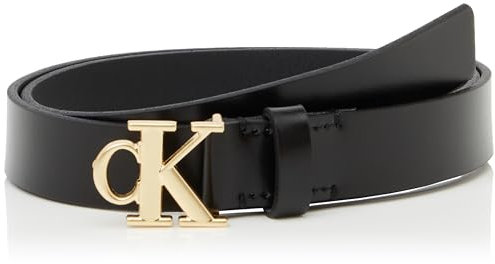 Calvin Klein Damen Gürtel Monogram Plaque Buckle 2,5 cm Ledergürtel, Schwarz (Black), 95 cm