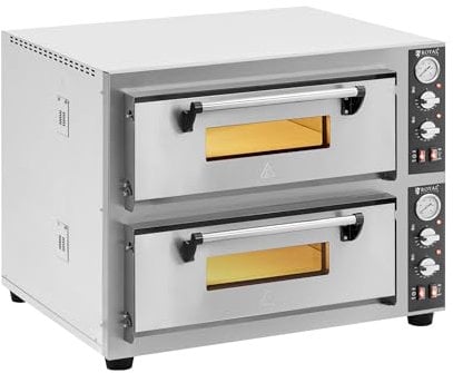 Royal Catering Forno elettrico per pizza 4+4 x 30 cm 2 camere 8.400 W 400 V - Pietra chamotte Forno elettrico per pizza Forno pizza professionale