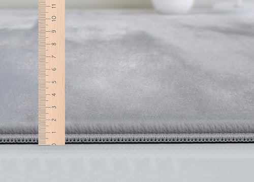 Mia´s Teppiche Luna kuschelig Warmer Fellteppich, weich und elegant, waschbar und Fußbodenheizung geeignet, Öko-Tex Zertifiziert, Grau, 120 cm Rund