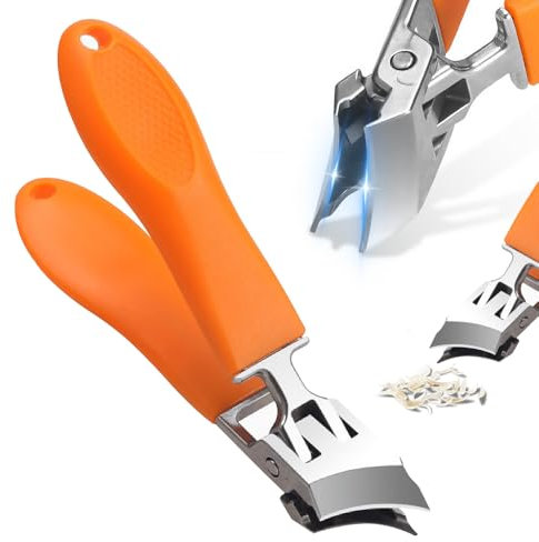 Czerio Ultrasharp Large Slanted Stainless Steel Toenail Clippers Long Handle Curved Blade for Thick Nails Wide Jaw Opening Anti-Splash Slanted Nail Clipper (Orange)