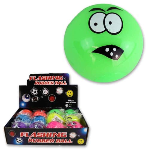 BEMIRO Flummi mit Smiley-Motiv 55 mm, leuchtet und blinkt bei Aufprall, 12 Stück im Display