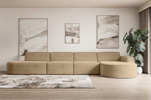 ALTDECOR Ecksofa in L-Form Corner Sofa Bett Eckcouch Couch Wohnlandschaft Cauchsofa MARI-L3-406x165x78 cm Beige