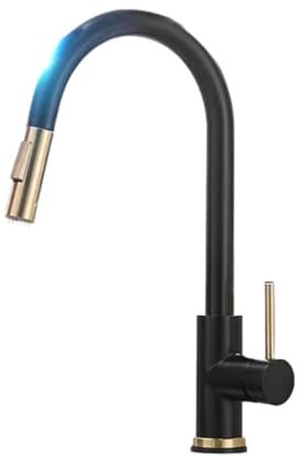 WFRUEDWC Wasserhahn für Küchenspüle, ausziehbarer Smart-Touch-Wasserhahn für die Küche, Schwarz mit Gold