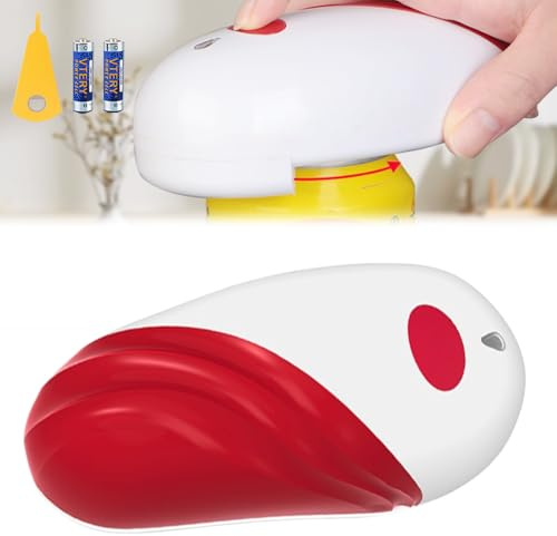 Elektrischer Dosenöffner, One-utton Start Elektrischer Dosenöffner Geeignet für Alle Konserven, Mit Batterien und Flaschenöffner, Geeignet für Hausfrauen, Ältere Menschen mit Arthritis (Rot)